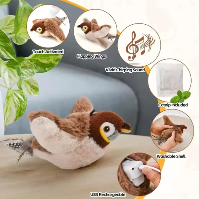 Juguete Interactivo Pájaro de Peluche para Gatos